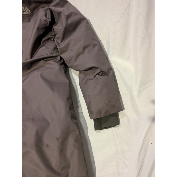 North Face Girls Large Long Goose Down Parka Jacket Hooded Sherpa Trim Winter - Picture 7 of 8